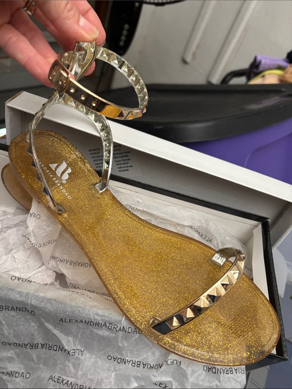 Alexandria Branda Gold Glitter Ankle-Strap Sandal